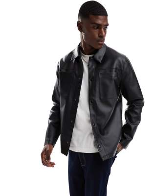 ASOS DESIGN - Surchemise en imitation cuir - Noir