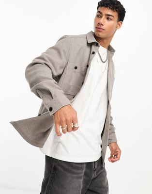 ASOS DESIGN wool blend overshirt in stone - ASOS Price Checker