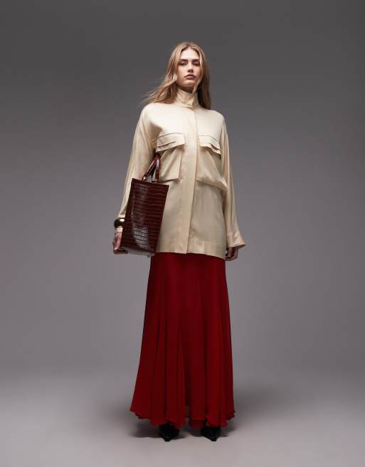 ASOS DESIGN - Surchemise en satin à col montant et patte dissimulée - Babeurre, 2 de 4