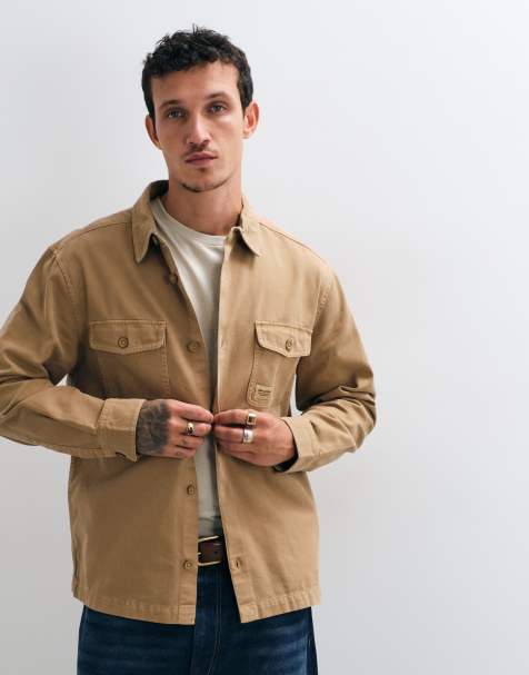 ASOS DESIGN surchemise en sergé de coton avec badge beige - view 1
