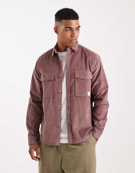 ASOS DESIGN - Surchemise en velours côtelé avec écusson style workwear - Bordeaux délavé - view 1