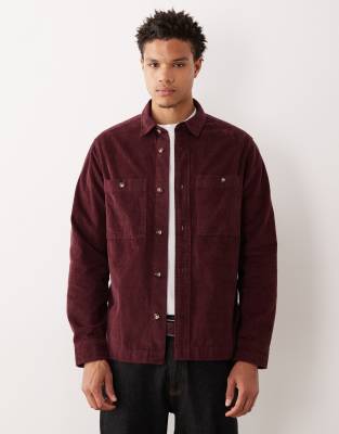 ASOS DESIGN - Surchemise en velours côtelé - Bordeaux-Rouge