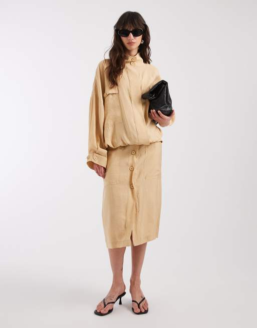 ASOS DESIGN - Surchemise fonctionnelle en modal mélangé à col cheminée - Beige, 3 de 4