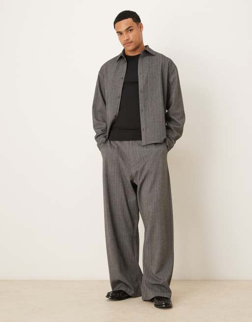 ASOS DESIGN - Surchemise habillée d'ensemble coupe carrée à manches longues et à chevrons - Anthracite, 2 de 5