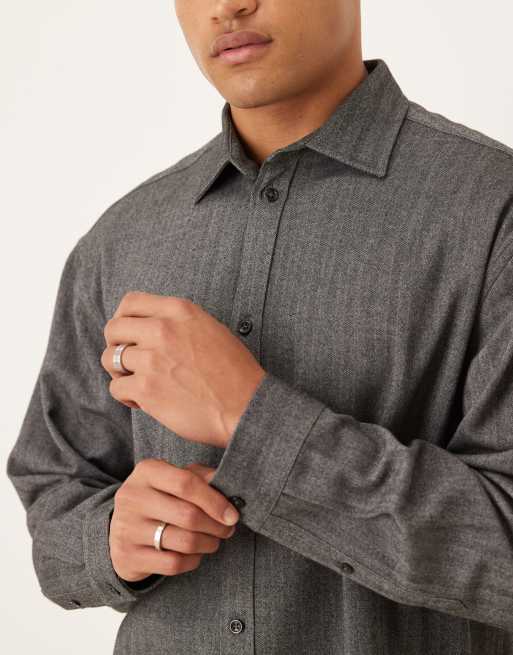 ASOS DESIGN - Surchemise habillée d'ensemble coupe carrée à manches longues et à chevrons - Anthracite, 5 de 5