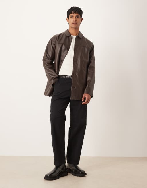 ASOS DESIGN - Surchemise mi-longue en cuir - Marron, 2 de 5