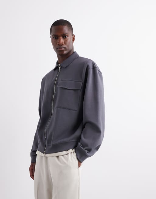 ASOS DESIGN - Surchemise oversize à fermeture éclair en jersey épais - Anthracite