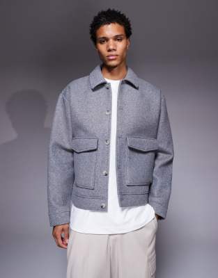 ASOS DESIGN - Surchemise oversize coupe carrée en feutre de qualité supérieure - Gris