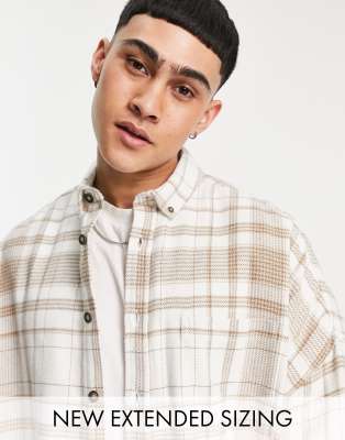 ASOS DESIGN volume overshirt in ecru and brown flannel check - ASOS Price Checker