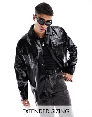 ASOS DESIGN oversized faux leather shacket in black - ASOS Price Checker