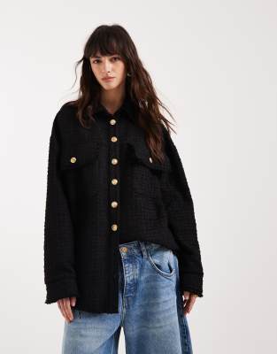 ASOS DESIGN - Surchemise oversize en tissu bouclé - Noir