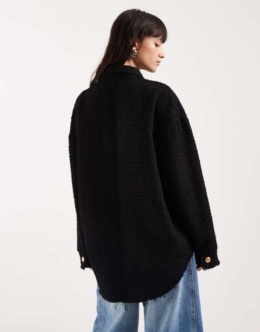 ASOS DESIGN - Surchemise oversize en tissu bouclé - Noir, 2 de 4