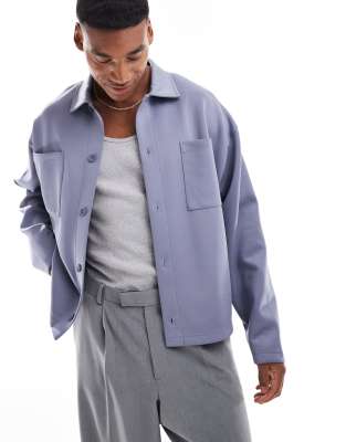 ASOS DESIGN - Surchemise oversize en tissu imitation néoprène épais - Bleu