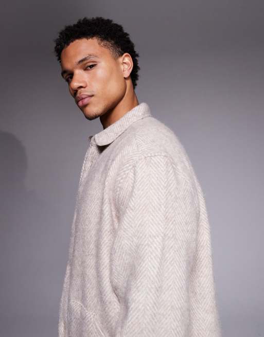 ASOS DESIGN - Surchemise texturée à chevrons - Beige, 2 de 5