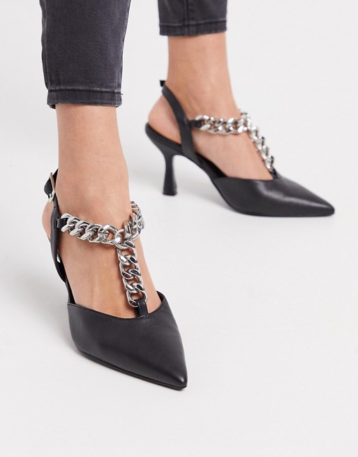 ASOS DESIGN Surprise mid heels with chain in black