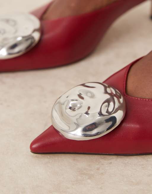 ASOS DESIGN - Surprise - Muiltjes met halfhoge hak en versiering in donkerrood, 3 van 4