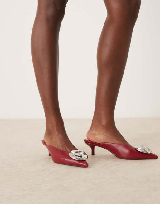ASOS DESIGN - Surprise - Muiltjes met halfhoge hak en versiering in donkerrood, 4 van 4