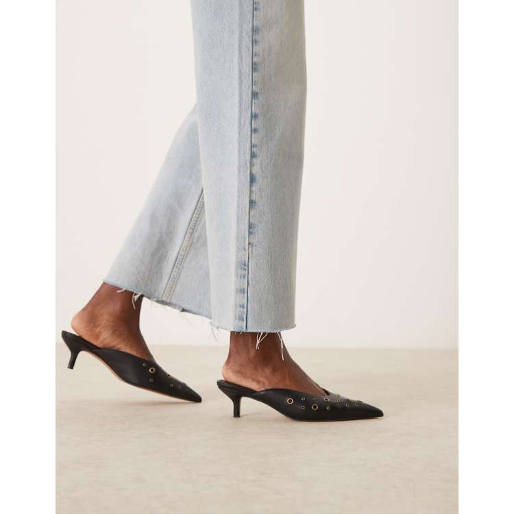 ASOS DESIGN Surprise Mules in Schwarz mit Osendetail und Kitten Heels