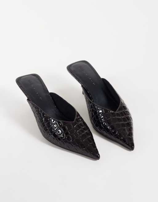 ASOS DESIGN Surprise pointed kitten heeled mules in chocolate croc, 2 of 4