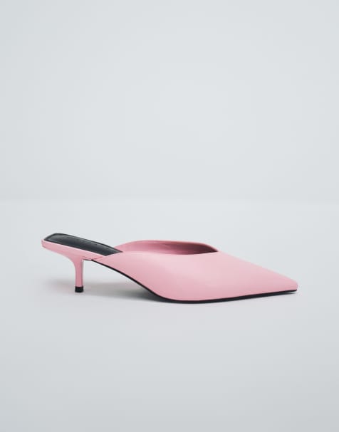 ASOS DESIGN Surprise pointed kitten heeled mules in pink - view 1