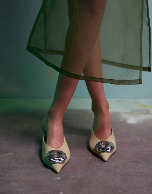 ASOS DESIGN Surprise trim detail mid heeled mules in pistachio, 4 of 4