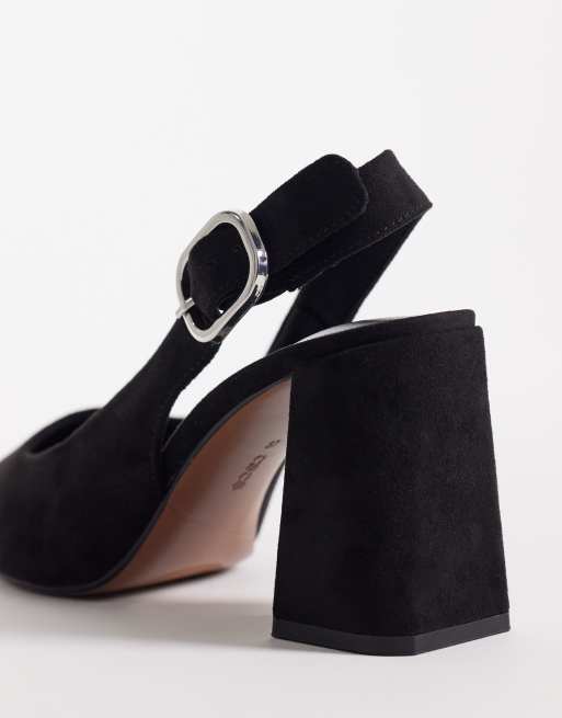 ASOS DESIGN - Surrey - Chaussures larges à talon mi-haut et bride arrière en suédine - Noir, 3 de 4