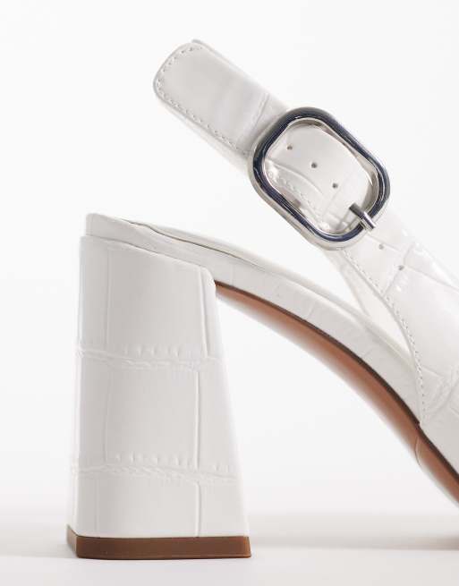 ASOS DESIGN - Surrey - Hvide slingback-sko med mellemhøj blokhæl og krokodillemønster, 3 af 4