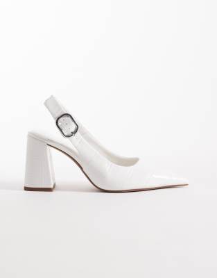 ASOS DESIGN - Surrey - Schuhe in Kroko-Weiß mit Fersenriemen und mittelhohem Blockabsatz