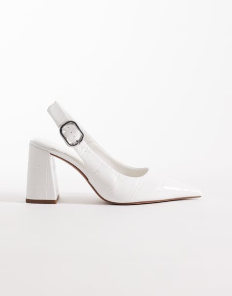 ASOS DESIGN – Surrey – Schuhe in Kroko-Weiß mit Fersenriemen und mittelhohem Blockabsatz - view 1