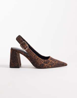  Surrey slingback mid block heels in leopard suedette