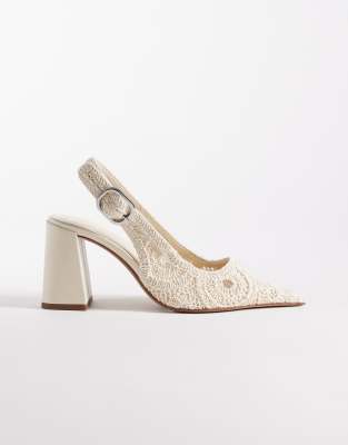 ASOS DESIGN ASOS DESIGN Surrey slingback mid block heels in white crochet-Neutral