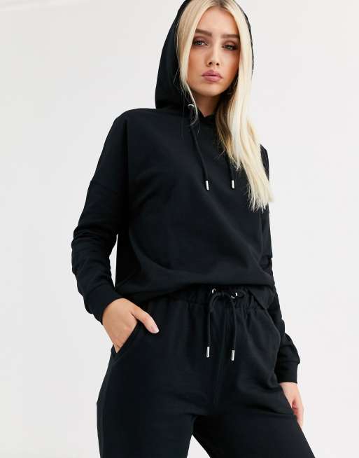 ASOS DESIGN - Survêtement avec sweat à capuche et jogger slim en coton avec lien à nouer - Noir - BLACK