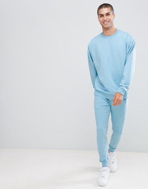 ASOS DESIGN Surv tement avec sweat shirt oversize pantalon de jogging super ajust Bleu ciel