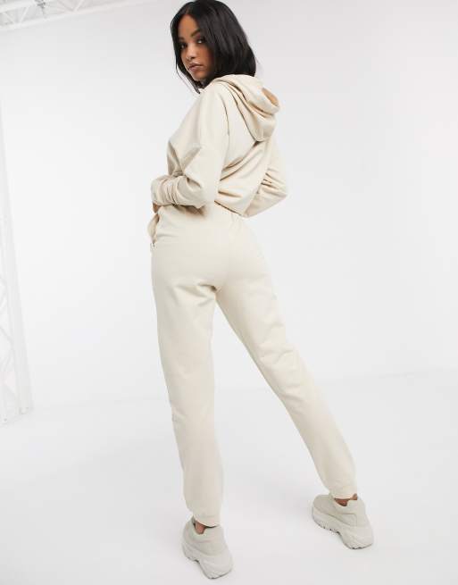 ASOS DESIGN - Survêtement en coton avec sweat à capuche et jogger slim à nouer - CREAM, 2 de 4