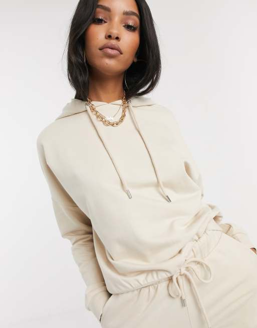 ASOS DESIGN - Survêtement en coton avec sweat à capuche et jogger slim à nouer - CREAM, 3 de 4