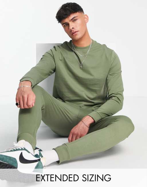 ASOS DESIGN Surv tement l ger avec sweat et jogger ajust Kaki