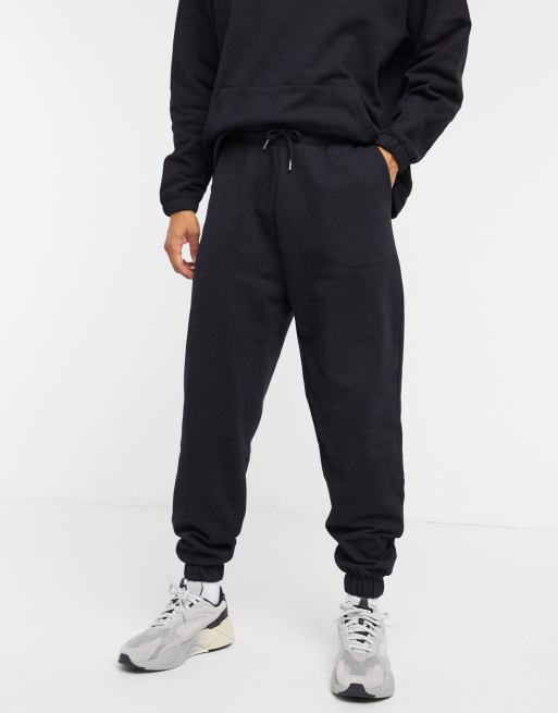 ASOS DESIGN Surv tement oversize en coton avec sweat capuche et pantalon de jogging Noir BLACK