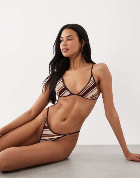 ASOS DESIGN - Susie Sue - Gestreepte omkeerbare voorgevormde gewatteerde triangel bikinitop in paars - view 1
