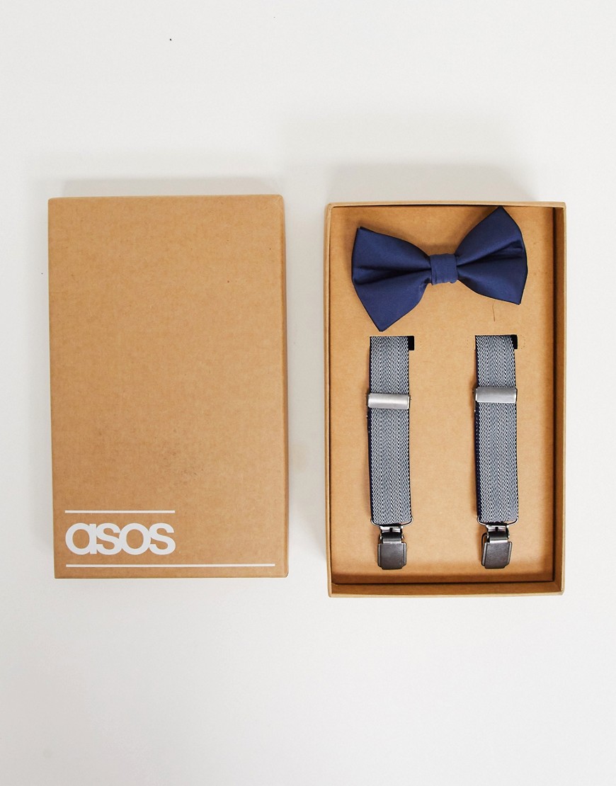 ASOS DESIGN suspenders and bow tie set in navy print