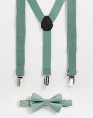 Asos Design Suspenders And Bow Tie Set In Sage Green ModeSens