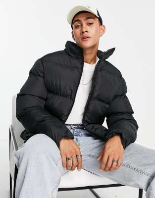 ASOS DESIGN cropped puffer jacket in black