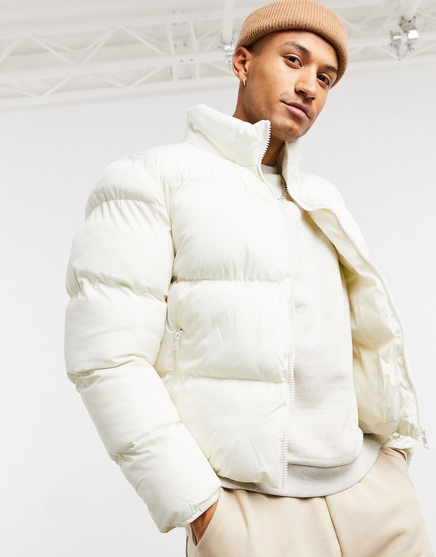 ASOS DESIGN sustainable cropped puffer jacket in ecru-Cream