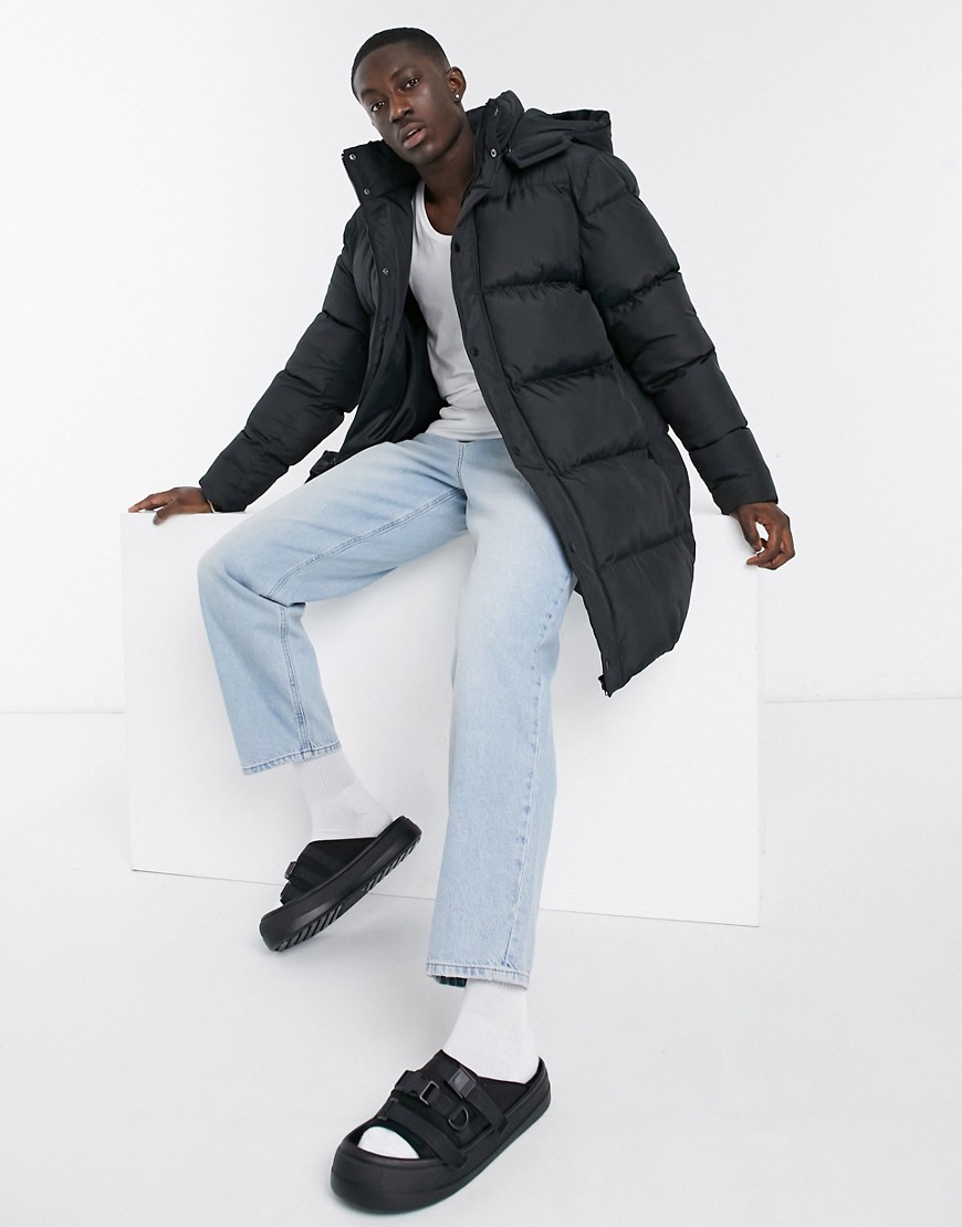 ASOS DESIGN sustainable longline puffer jacket in black