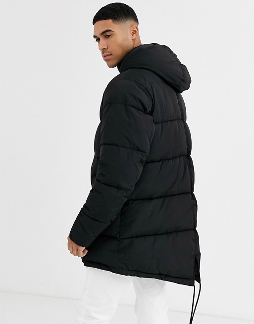 ASOS DESIGN sustainable puffer parka jacket in black