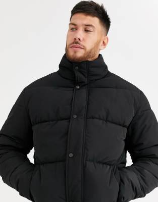 asos design sustainable puffer jacket with hood in black