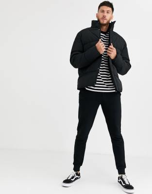 asos design sustainable puffer jacket in black with funnel neck
