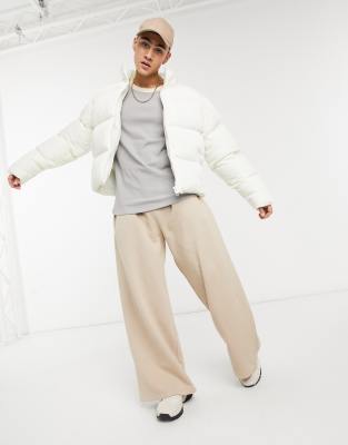 Asos Design Sustainable Puffer Jacket In Cropped Length In Ecru white ModeSens