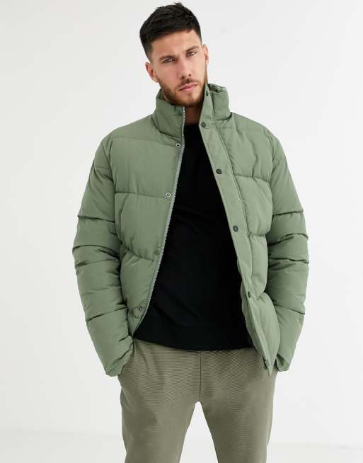 ASOS DESIGN sustainable puffer jacket in green with funnel neck | ASOS