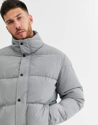 asos design sustainable puffer jacket in black with funnel neck