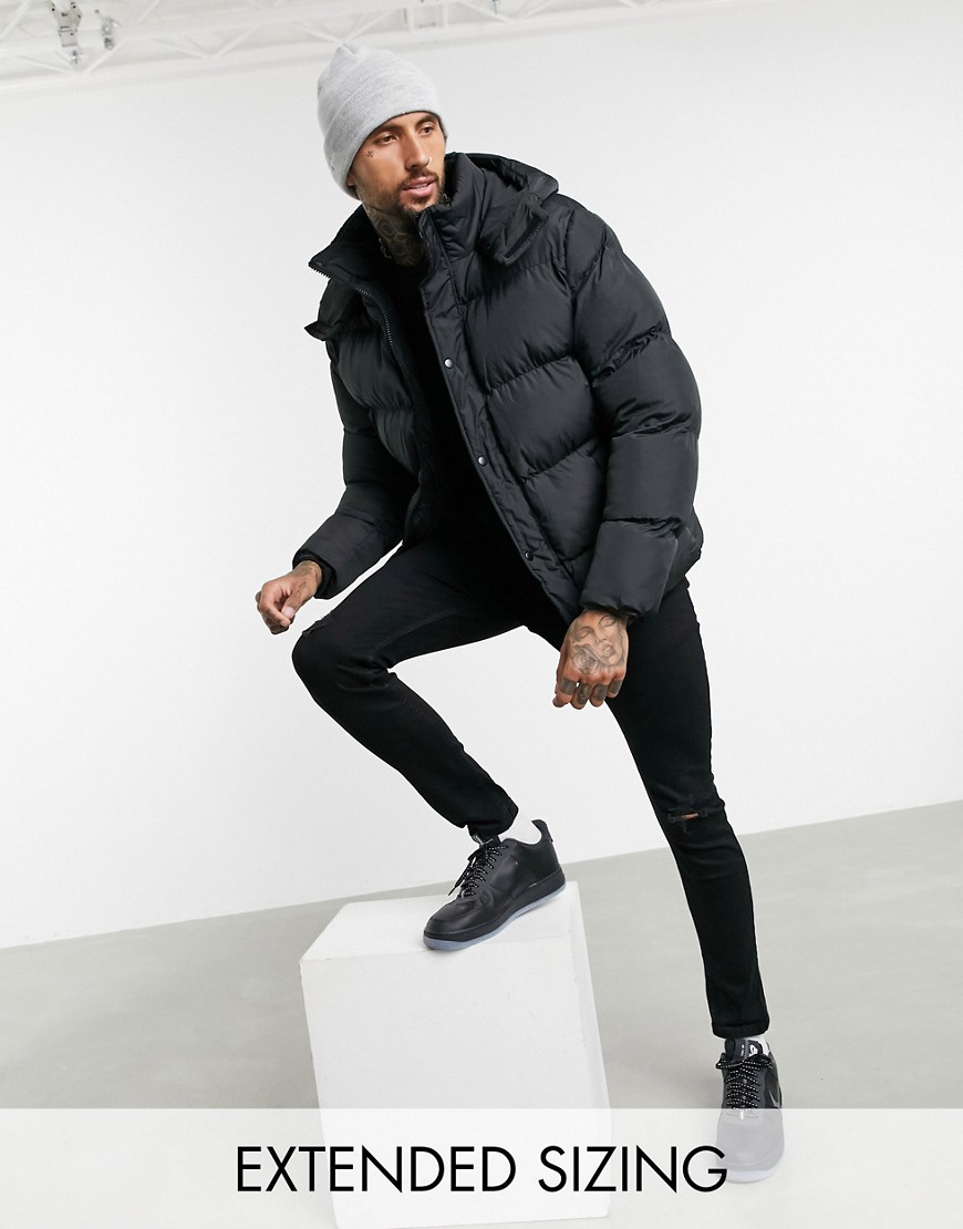 ASOS DESIGN sustainable puffer jacket with detachable hood in black